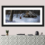Snowy Barn in Winter Forest Wall Art