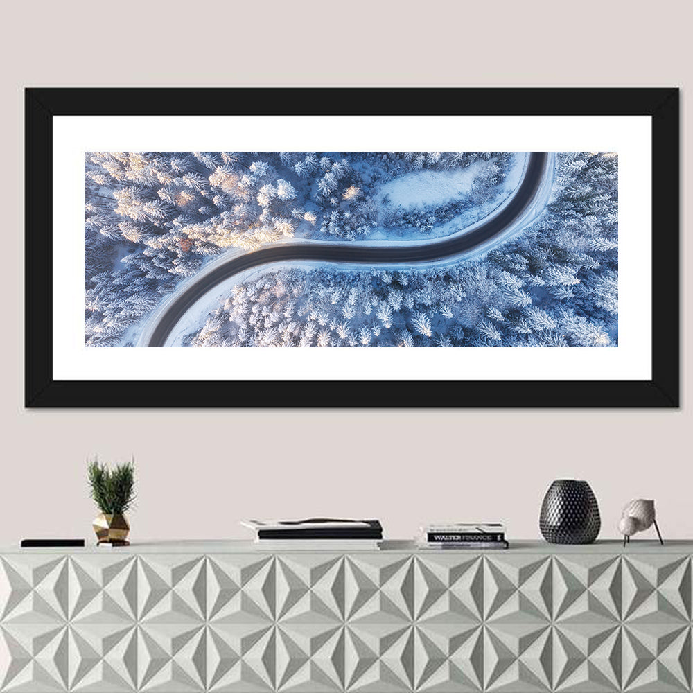 Winding Snow-covered Forest Road Wall Art