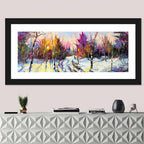 Snowy Birch Path at Sunset Wall Art