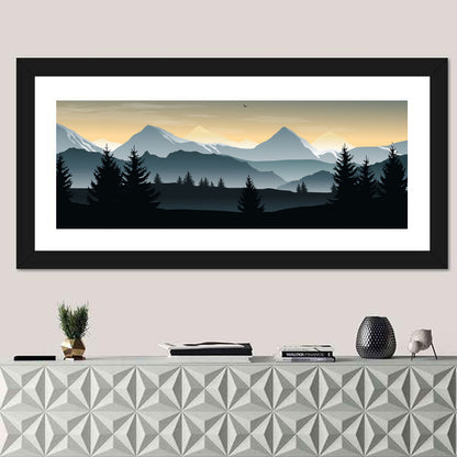 Misty Hills Sunset Silhouette Wall Art