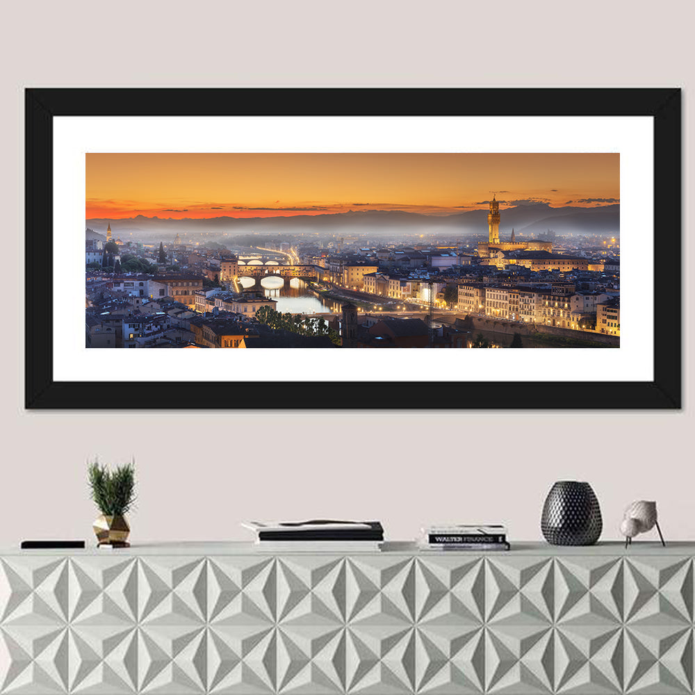 Florence Sunset Over the Arno Wall Art in a room, panoramic