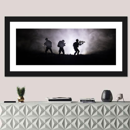 Three Soldiers Silhouette in Fog Wall Art