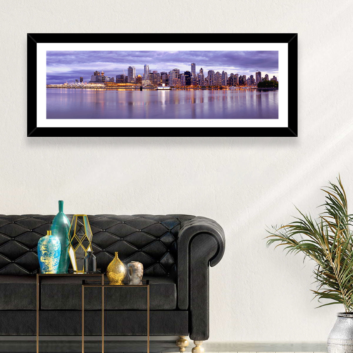 Vancouver Skyline at Twilight Wall Art in a room, panoramic