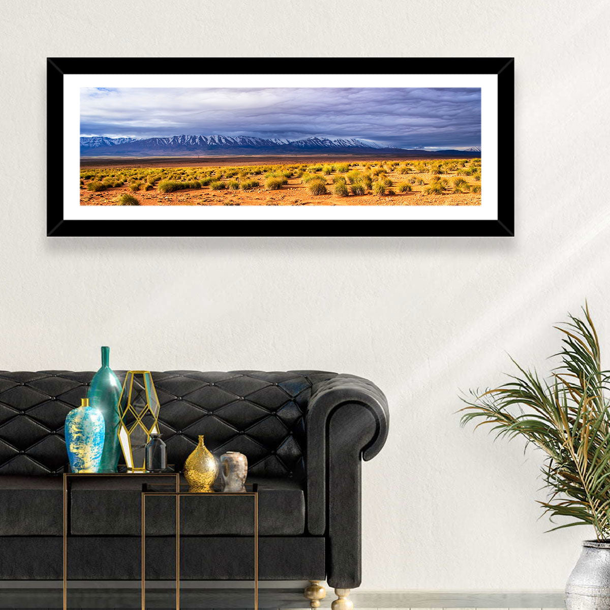 Morocco Stone Desert Wall Art in a room, panoramic