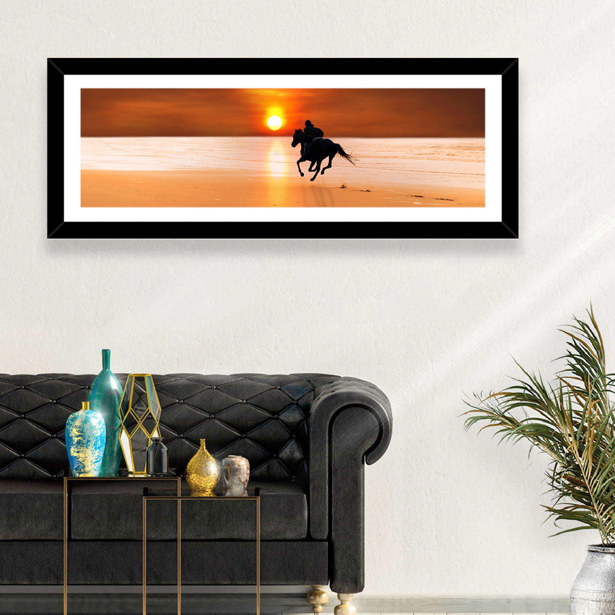Horse and Rider at Sunset Wall Art