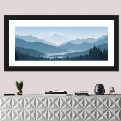 Misty Mountain Lake Silhouette Wall Art