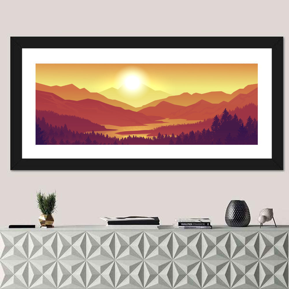 Sunset Pines and Layered Mountains Wall Art
