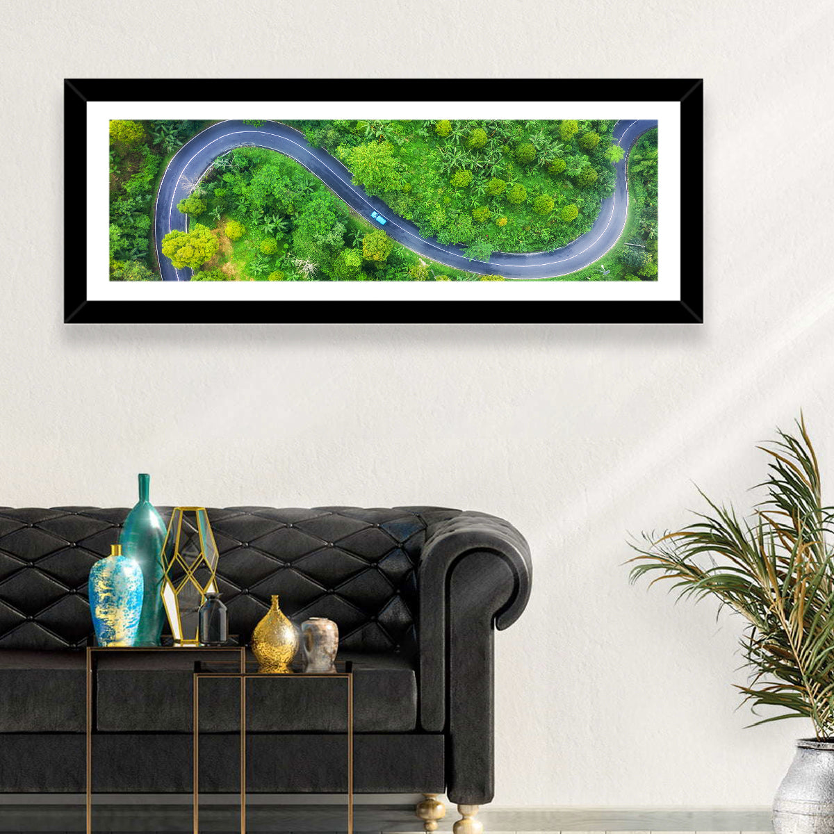 Blue Car on Summer Forest Road Wall Art