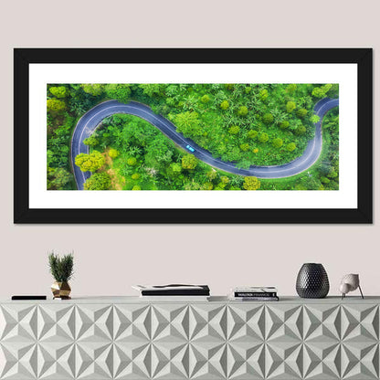 Blue Car on Summer Forest Road Wall Art