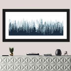 Misty Blue Pine Silhouette Wall Art