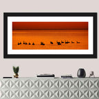 Geese Silhouettes at Orange Sunset Wall Art