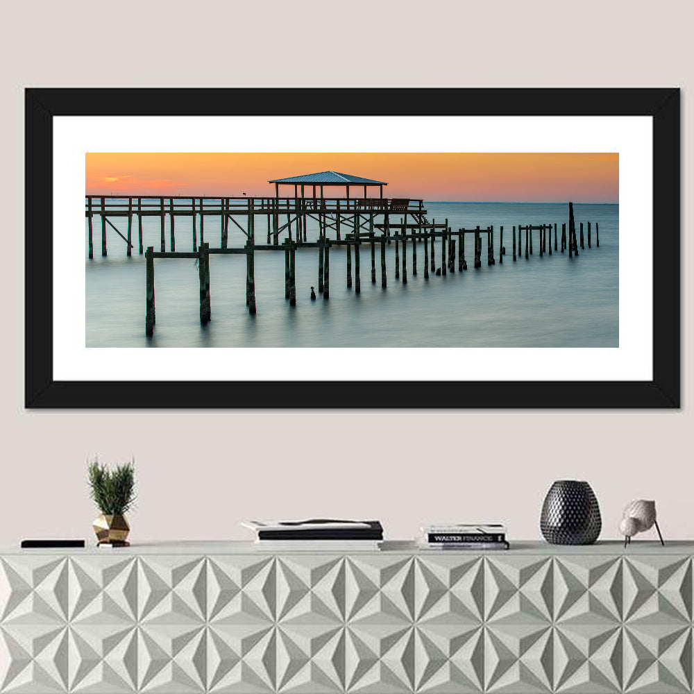Fairhope Pier at Sunset Wall Art in a room, panoramic