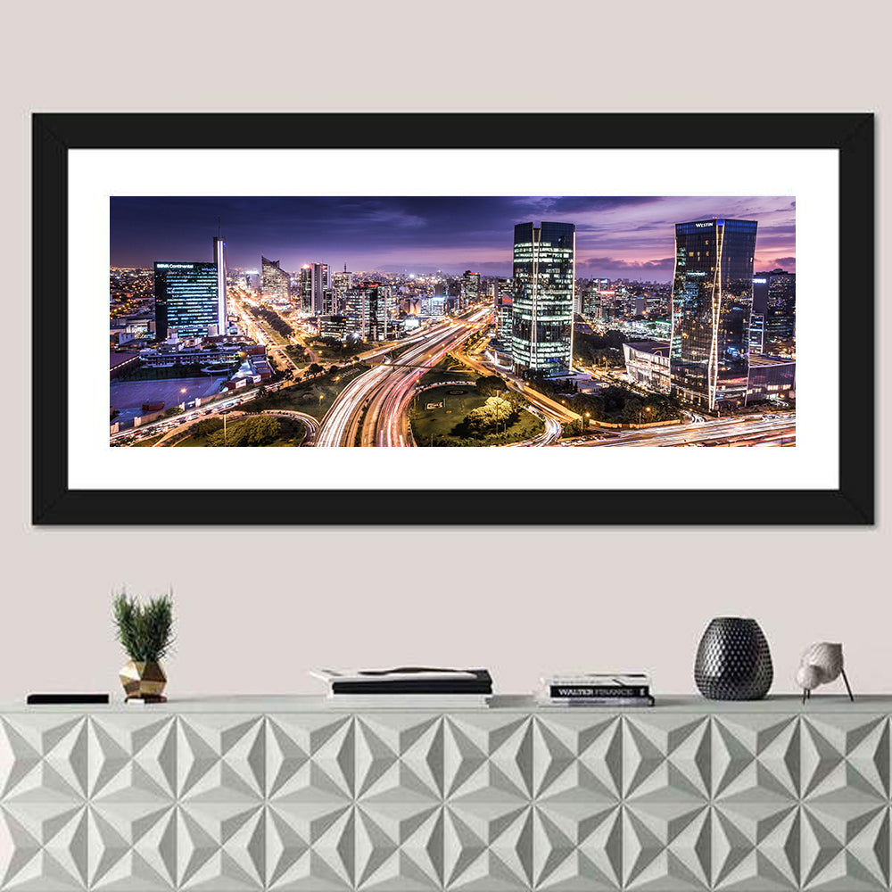 Lima Night Skyline Wall Art in a room, panoramic