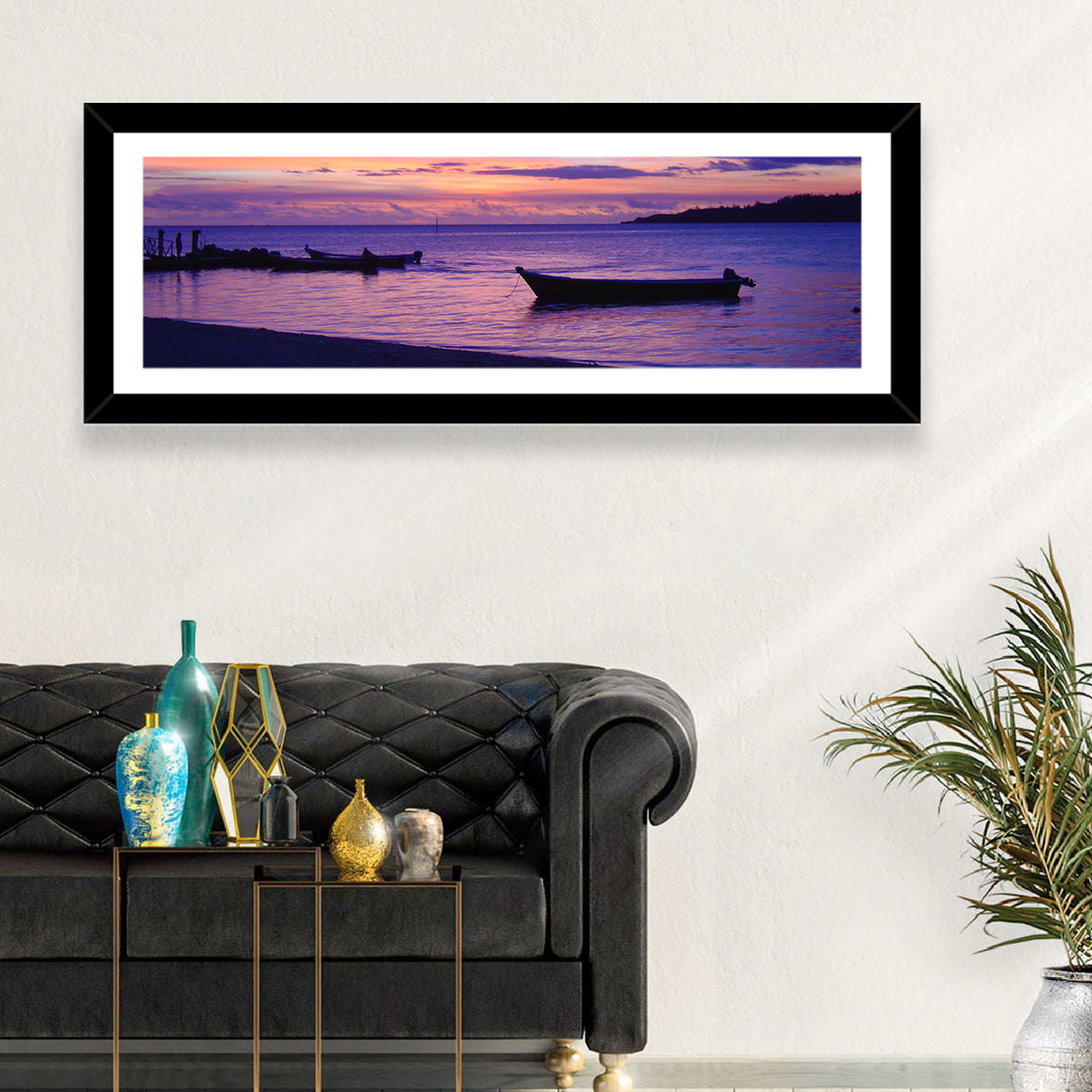 Malolo Island Sunset with Moored Boats Wall Art
