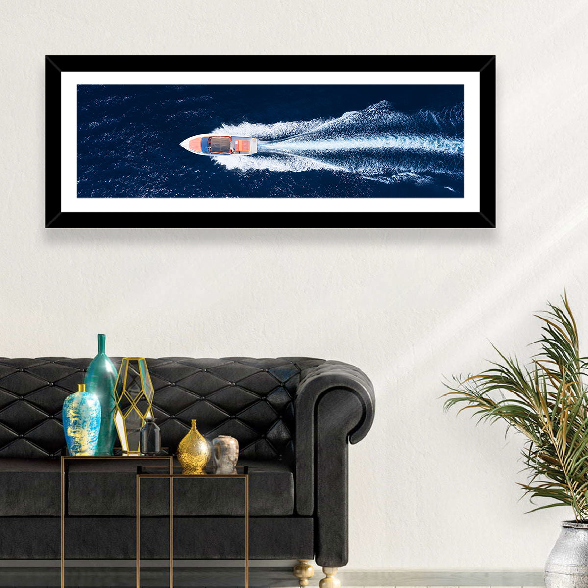 Sleek Speedboat Over Navy Sea Wall Art