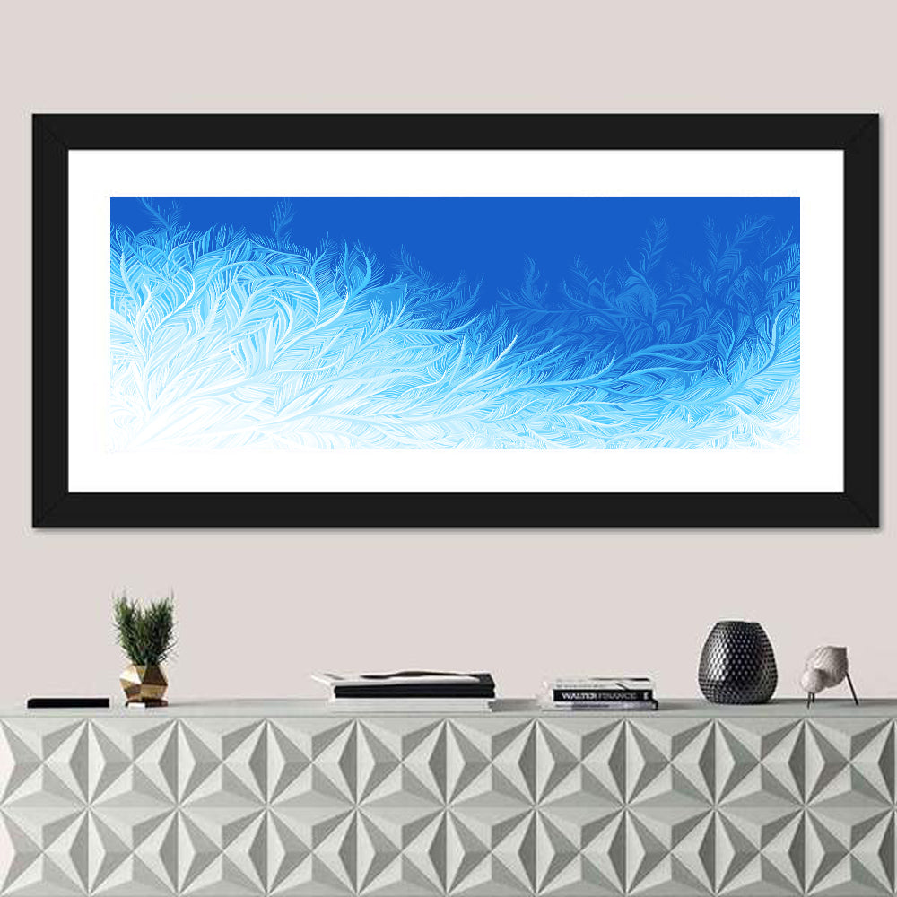 Curly Ice Crystals Wall Art in a room, panoramic