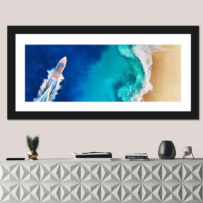 Speed Boat Over Turquoise Beach Wall Art