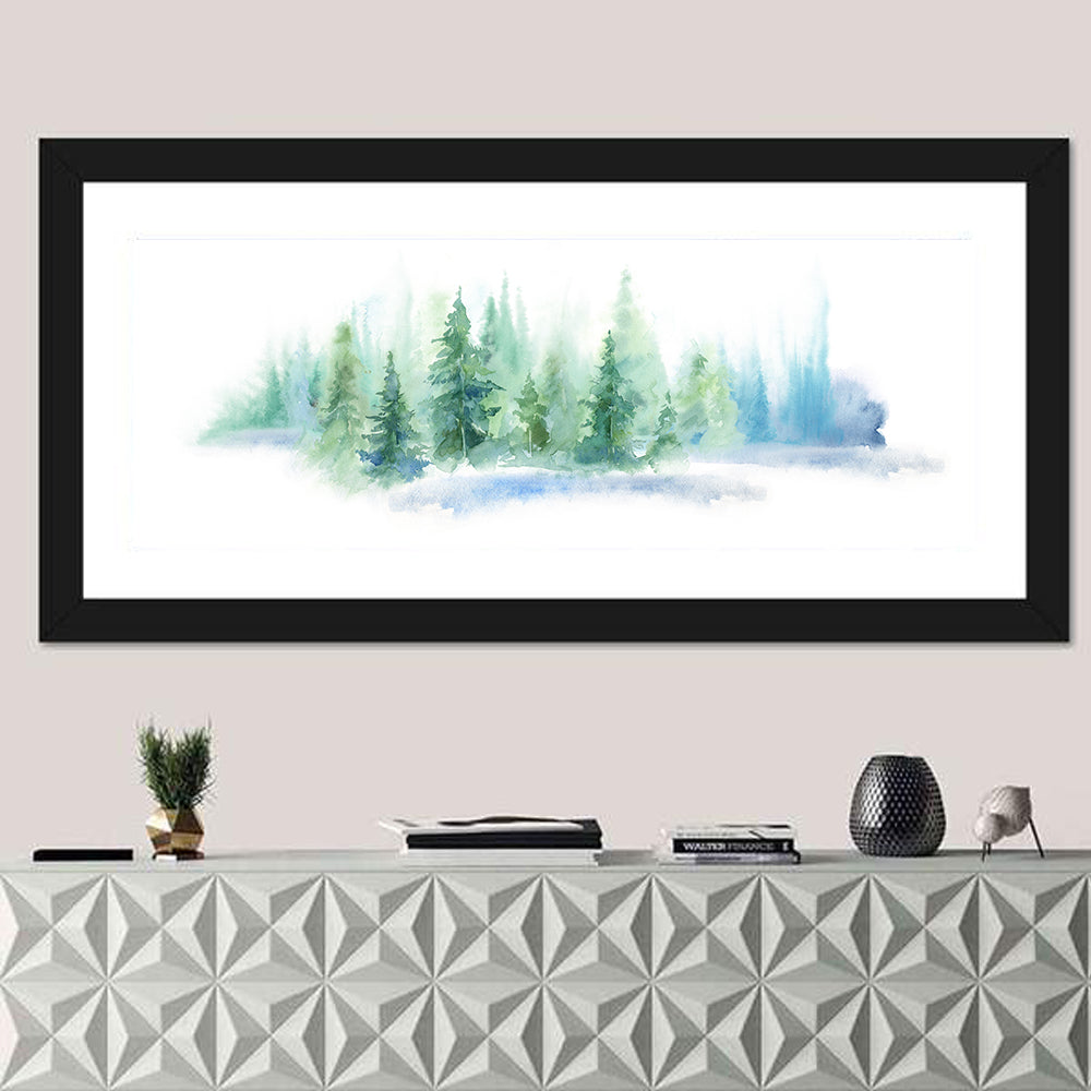 Misty Pine Forest Watercolor Wall Art