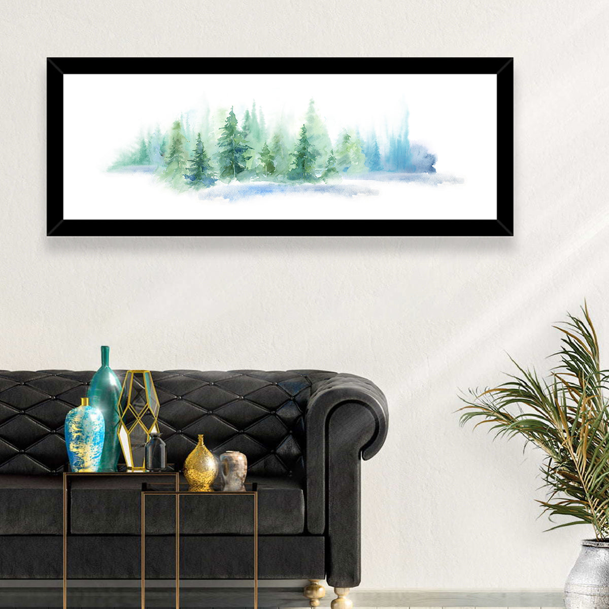 Misty Pine Forest Watercolor Wall Art