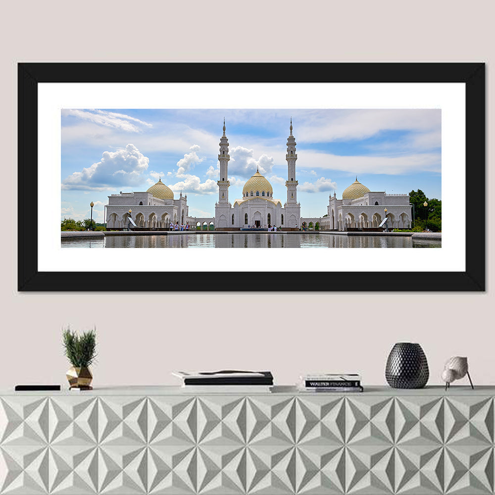 Bolgar White Mosque Reflection Wall Art in a room, panoramic