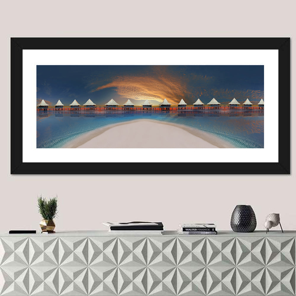 Overwater Bungalows at Golden Dusk Wall Art