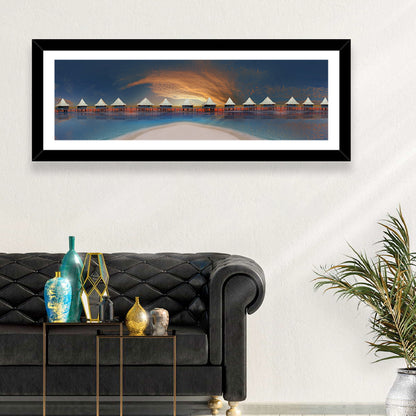 Overwater Bungalows at Golden Dusk Wall Art