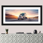 Semi Truck Highway Sunset Wall Art
