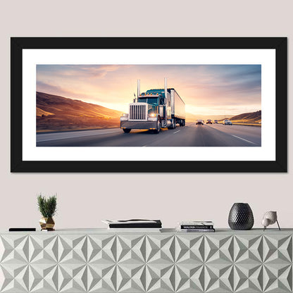 Semi Truck Highway Sunset Wall Art