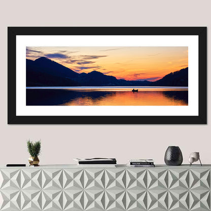Lake Fuschl Sunset with Boat Wall Art