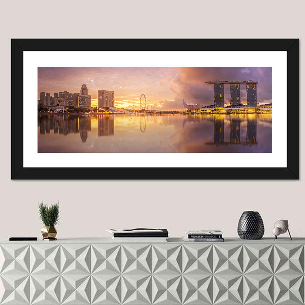 Marina Bay Skyline at Dusk Wall Art in a room, panoramic
