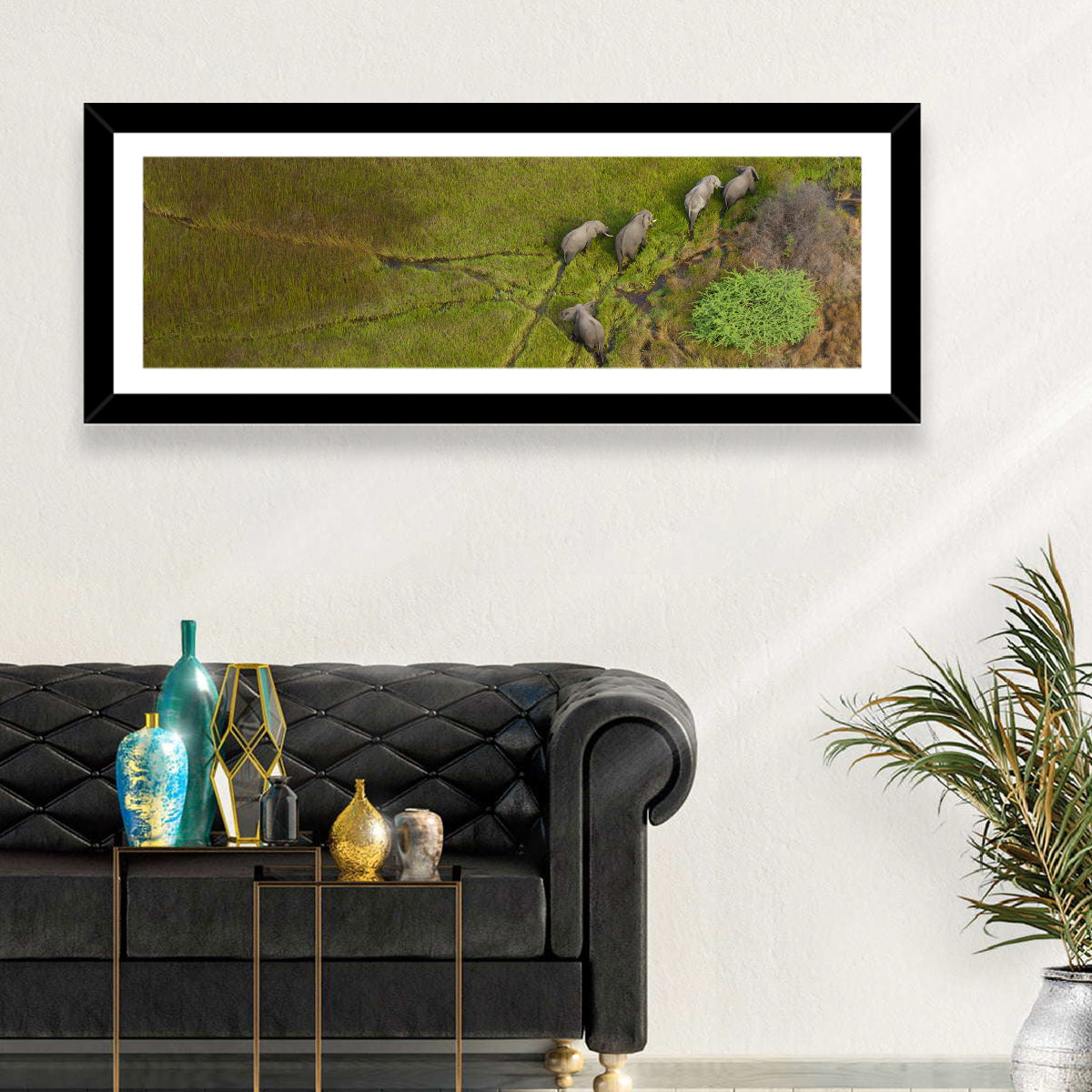 Aerial Herd of Elephants Wall Art