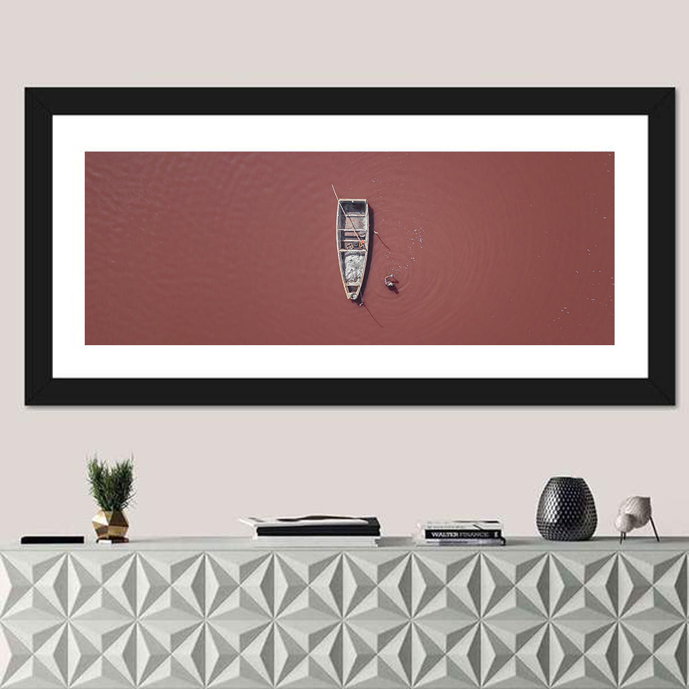 Lake Retba Aerial with Boat Wall Art