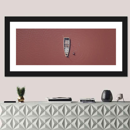 Lake Retba Aerial with Boat Wall Art