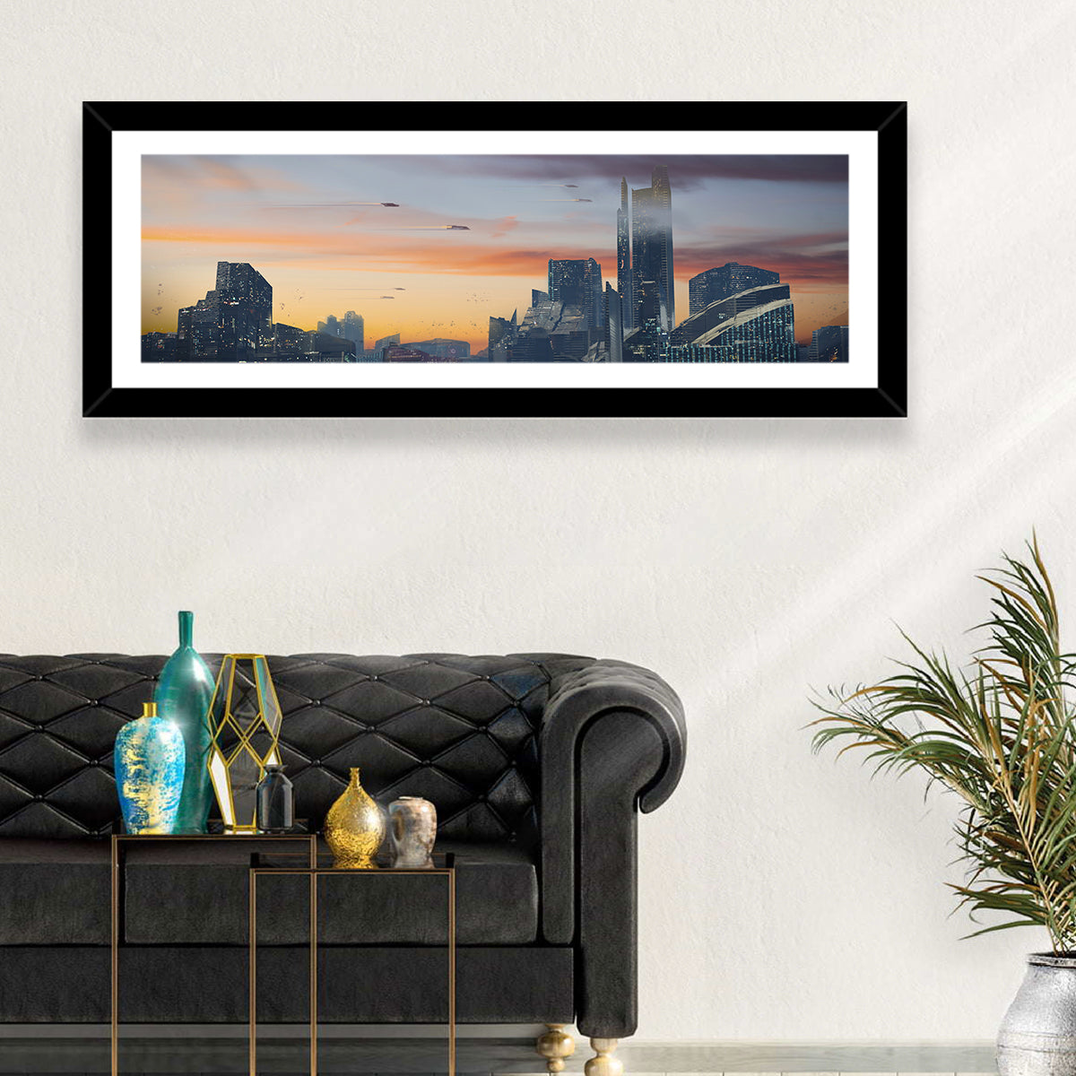 Futuristic City Skyline at Dusk Wall Art