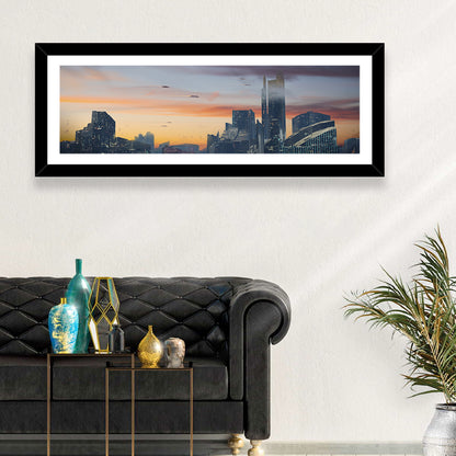 Futuristic City Skyline at Dusk Wall Art