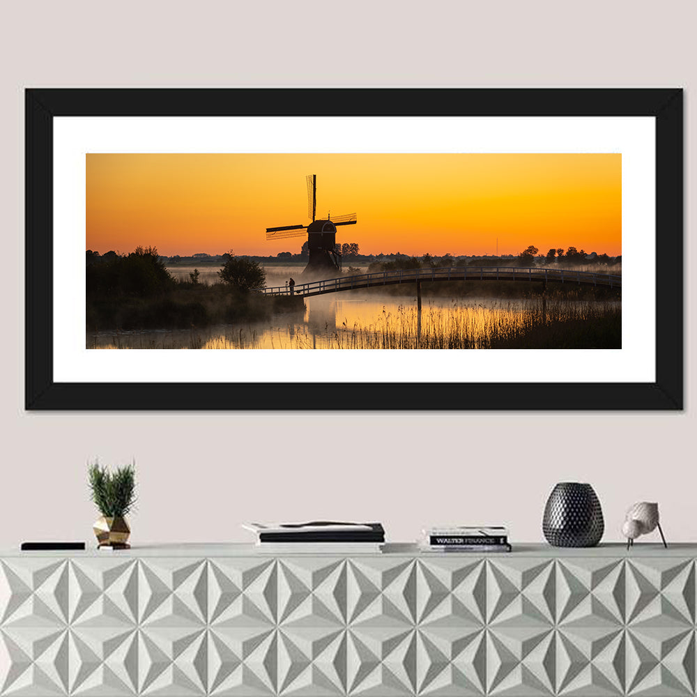 Misty Sunrise Windmill Wall Art