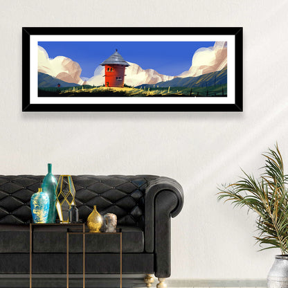 Red Tower in Meadow Wall Art