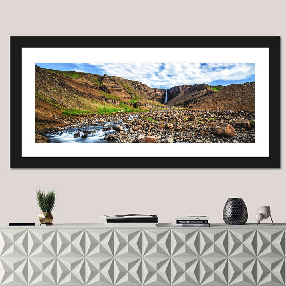 Hengifoss Waterfall Wall Art in a room, panoramic