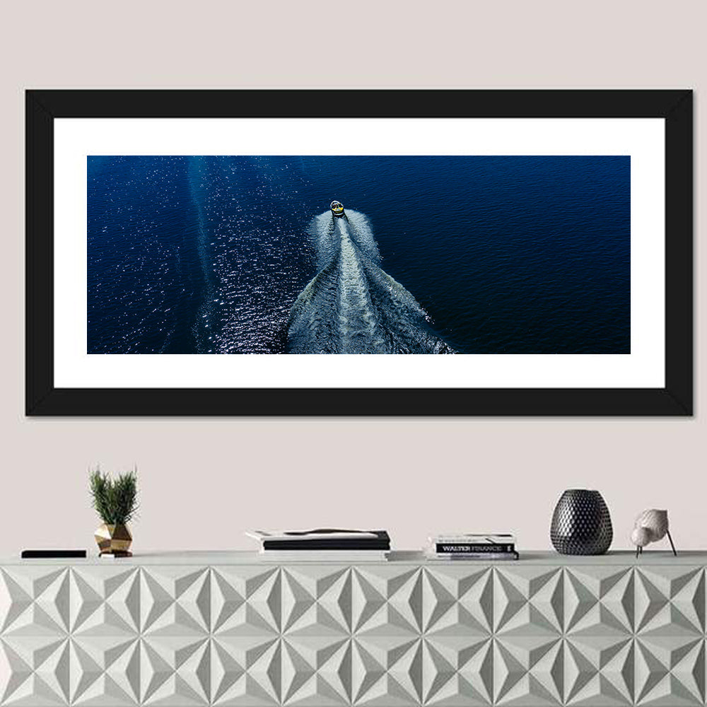 Aerial Boat Over Deep Blue Water Wall Art