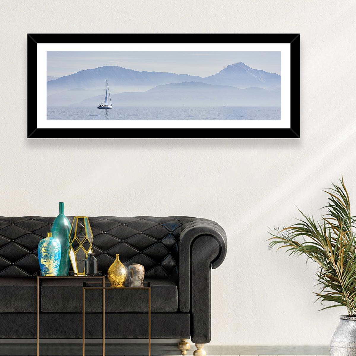 Sailboat and Misty Mountains Wall Art