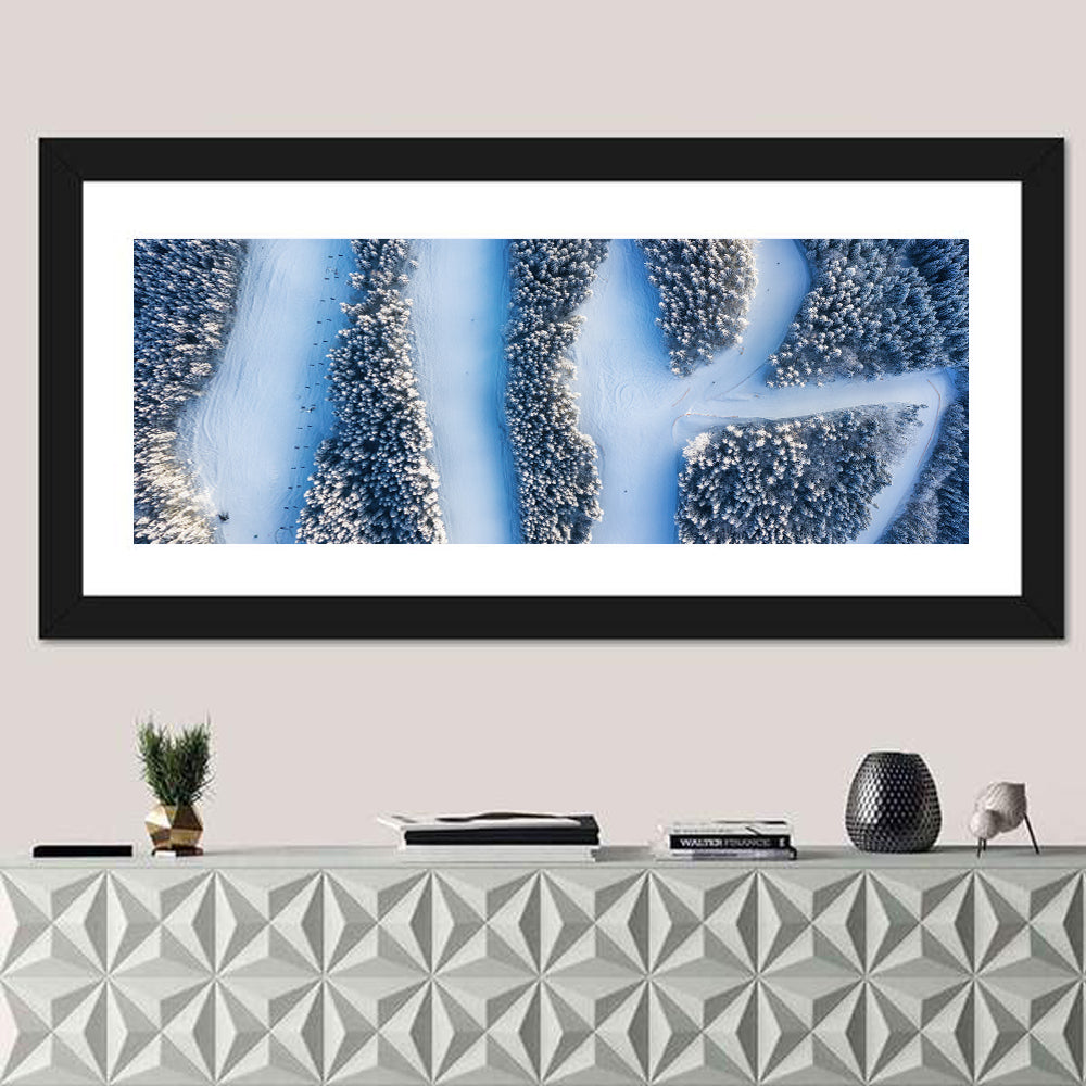 Ski Resort Pathways Wall Art in a room, panoramic