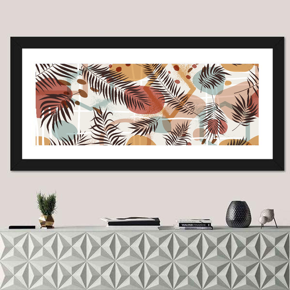 Geometric Tropical Leaves Wall Art in a room, panoramic