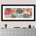 Red and Green Tropical Leaves Pattern Wall Art