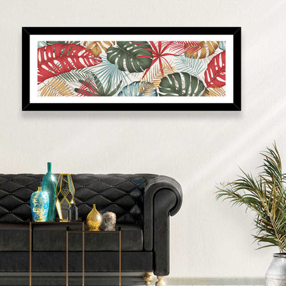 Red and Green Tropical Leaves Pattern Wall Art