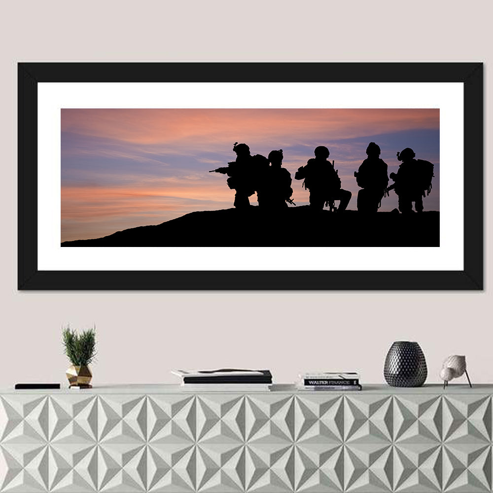 Soldiers Silhouetted at Sunset Wall Art