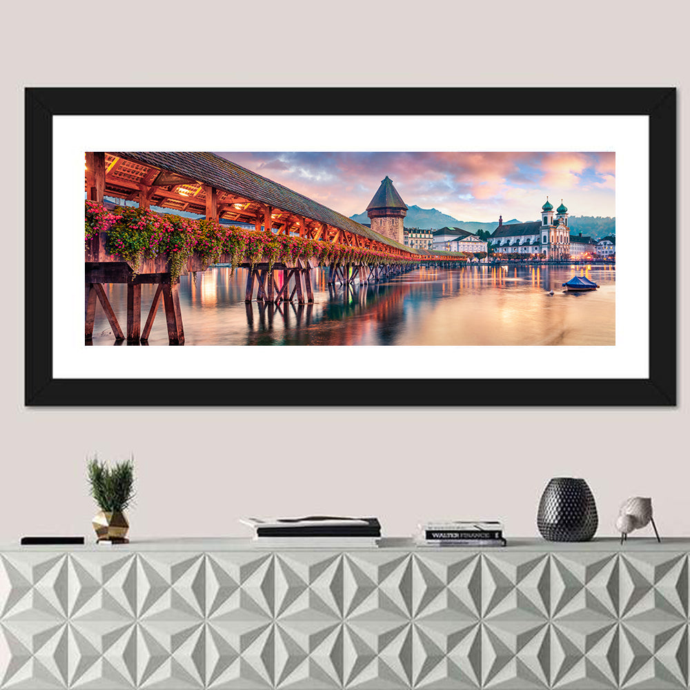 Chapel Bridge, Lucerne Wall Art in a room, panoramic