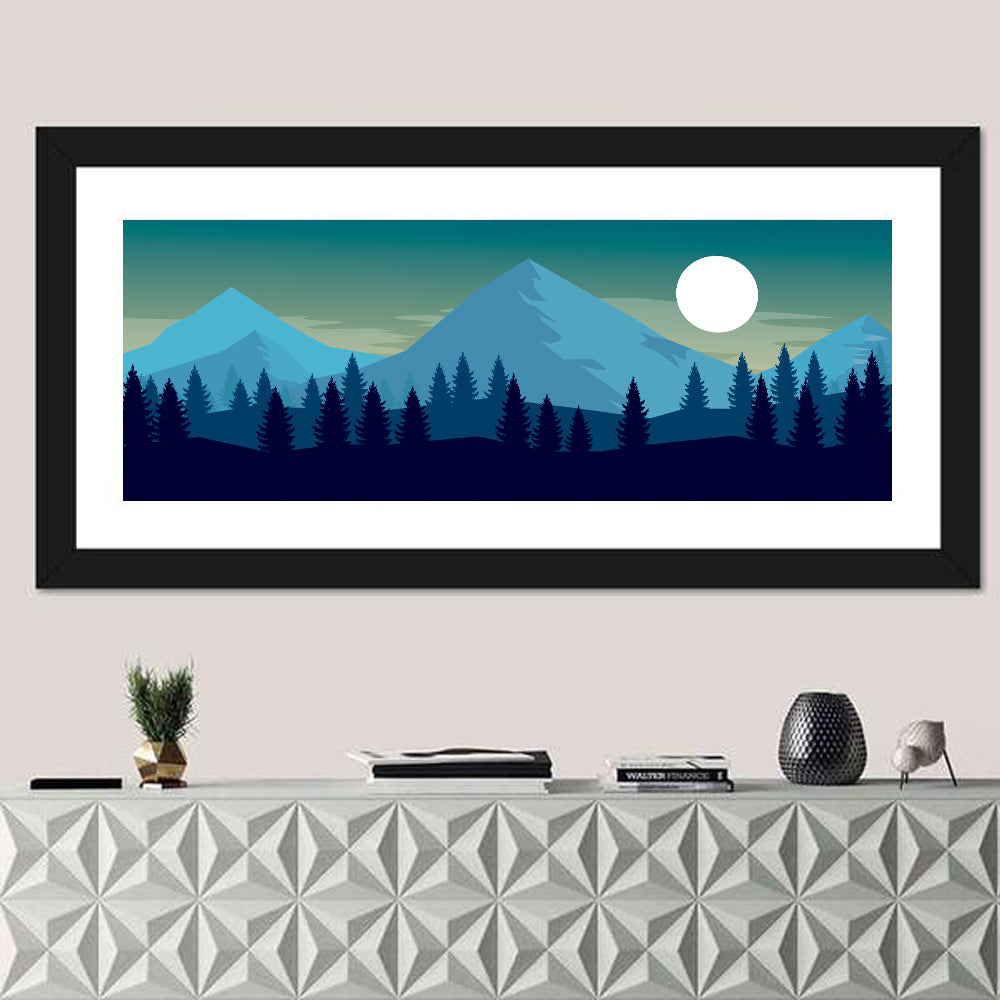 Moonlit Snowy Mountain Forest Wall Art
