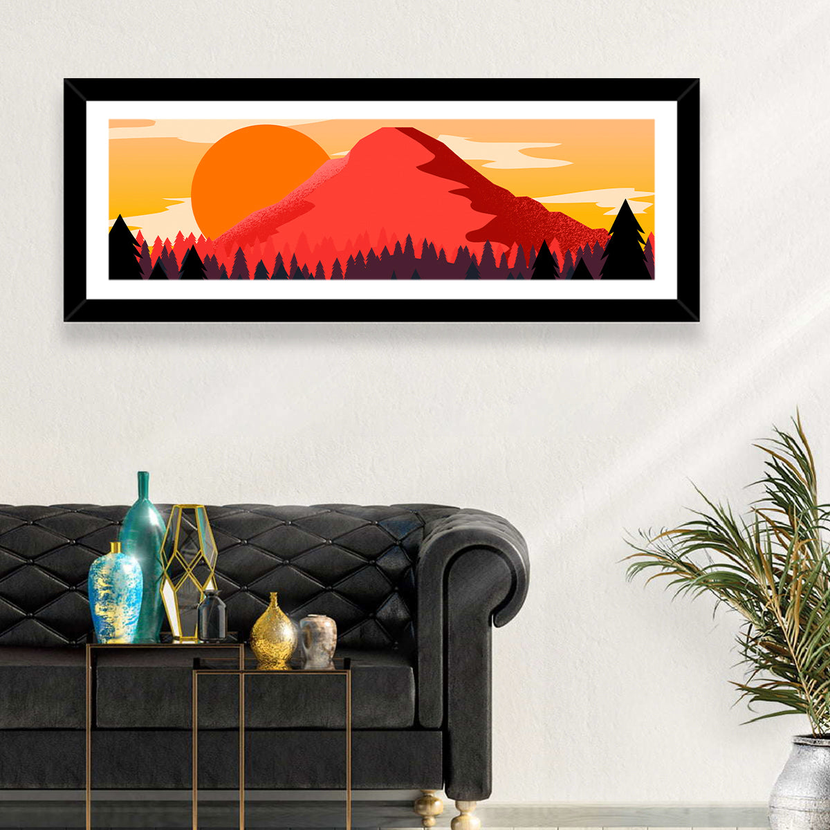 Stippled Red Mountain Sunset Wall Art