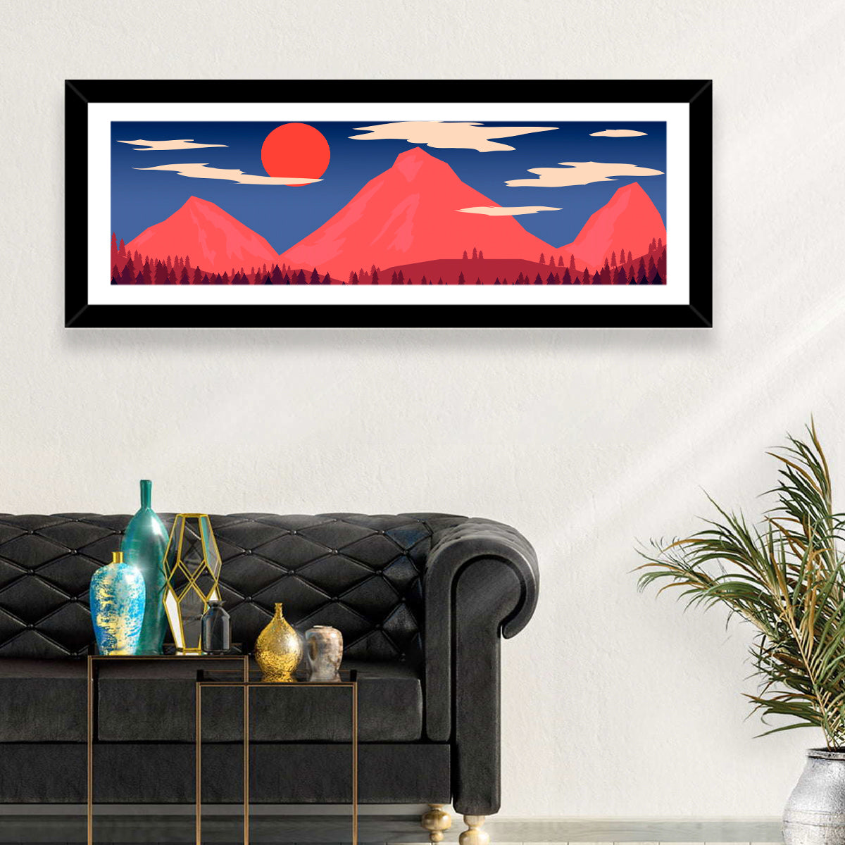 Crimson Sun Over Blue Mountains Wall Art