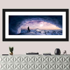 Moonlit Ice Cave Hiker Wall Art